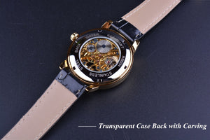 Gold Case Leather Skeleton Mechanical Watches