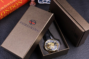 Gold Case Leather Skeleton Mechanical Watches