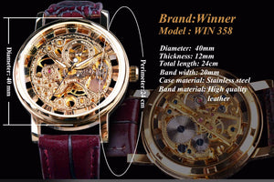 Winner Royal Carving Skeleton Brown Leather Strap