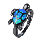 Unique Turtle Blue Fire Opal Animal Rings For Women