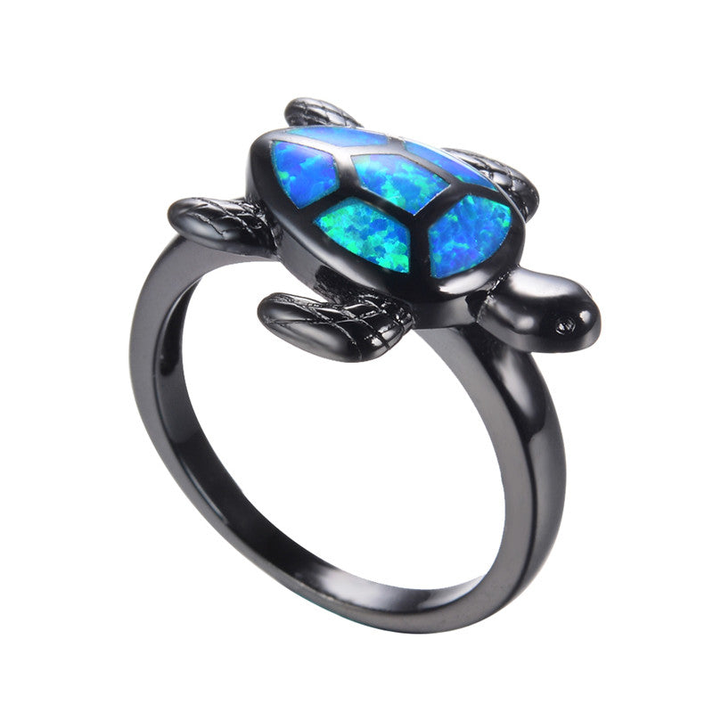 Unique Turtle Blue Fire Opal Animal Rings For Women