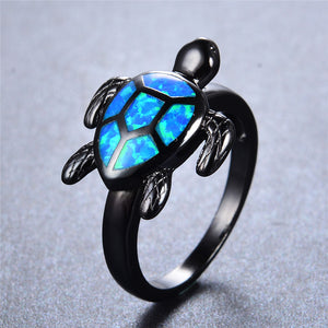 Unique Turtle Blue Fire Opal Animal Rings For Women