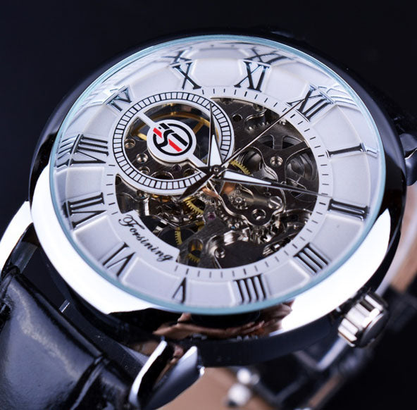 Gold Case Leather Skeleton Mechanical Watches