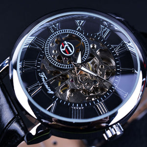 Gold Case Leather Skeleton Mechanical Watches