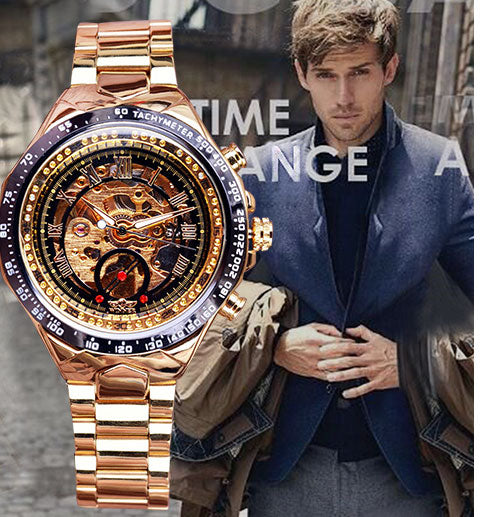 Sport Design Bezel Golden Watch Mens Watches