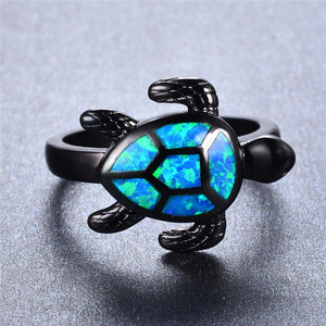 Unique Turtle Blue Fire Opal Animal Rings For Women