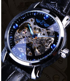 Gold Case Leather Skeleton Mechanical Watches