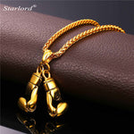 Golden Boxing Glove Pendant Charm Necklace Sport Jewelry 316L Stainless Steel