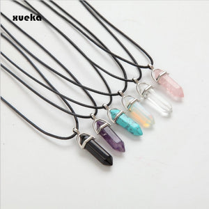 Hexagonal Column Necklaces Natural Crystal Pendants