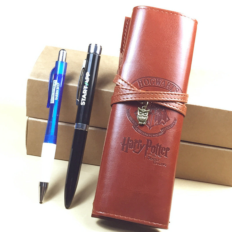 Harry Potter Leather Pen Bag Toy Cosplay Pencil Case 20*18.5cm Cartoon Anime Hogwarts School Pencil Bag Kids Christmas Gift