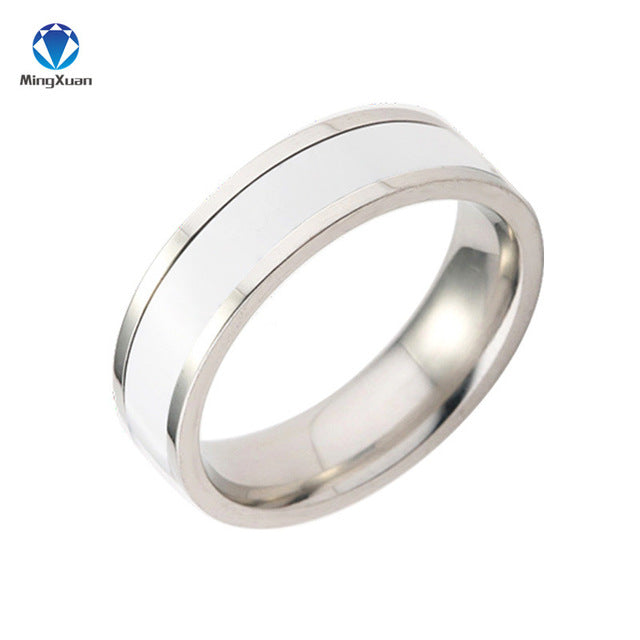 MINGXUAN black and white ceramic 316L Stainless Steel finger rings for women/men wholesale