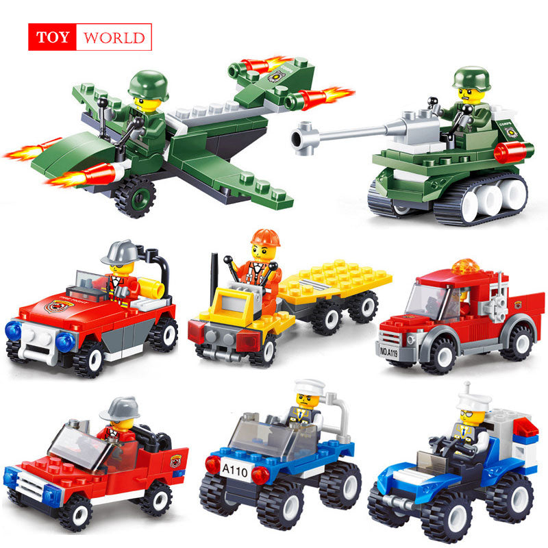 12 Kinds Original Mini Transportation Block Car Building Blocks Compatible legoeINGlys Duplo Soliders Police Bricks zk5
