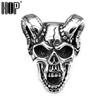 HIP Punk Gothic Casting Evil Damn Vampire Goat Head Bone Ring Titanium Stainless Steel Skull Ring for Men Jewelry