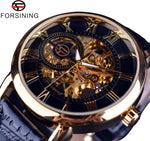 Gold Case Leather Skeleton Mechanical Watches